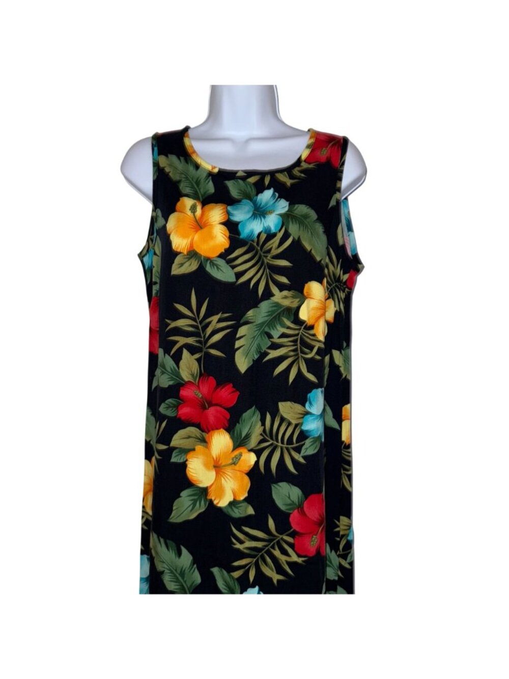 La Cabana Sleeveless Hawaiian Beach Dress Womens S Black Floral A-Line Maxi - Picture 2 of 8